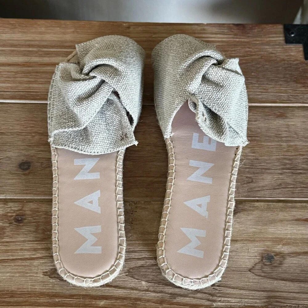 Manebi La Havana Knot Neutral‎ Hemp Euro Summer Espadrille Flat Slides Size 7